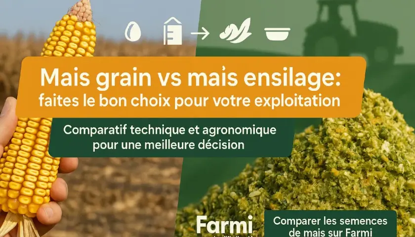 Comparaison visuelle entre un épi de maïs grain et du maïs ensilage, pour aider à choisir la meilleure option pour votre exploitation.