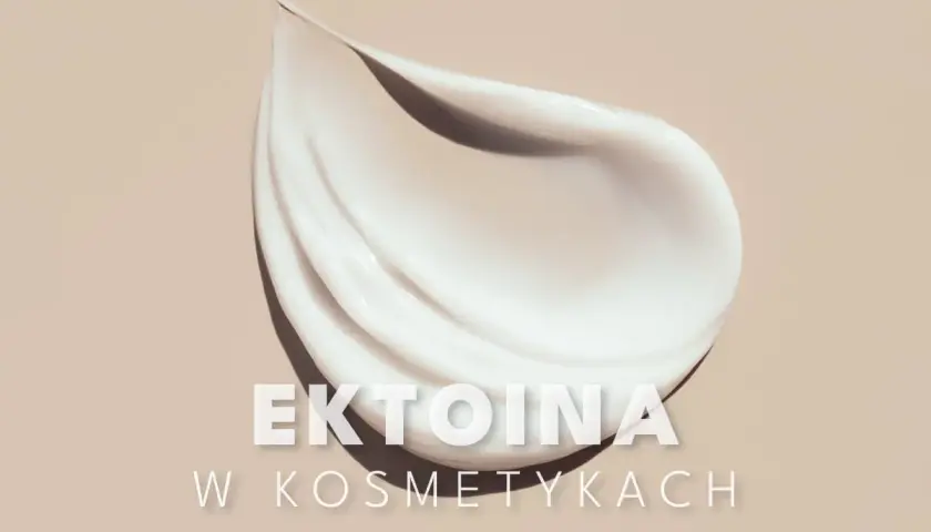 Gładka, biała emulsja na beżowym tle. Napis "EKTOINA W KOSMETYKACH" wyjaśnia, co to jest ektoina i jej zastosowanie.