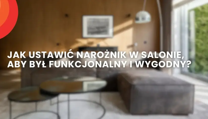 Nowoczesny narożnik na środku salonu, otoczony minimalistycznymi stolikami kawowymi.