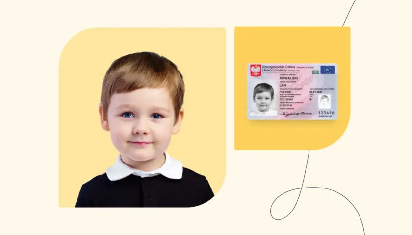 Uroczy chłopiec z niebieskimi oczami i polski dowód osobisty. Dowiedz się, ile czeka się na dowód osobisty dla dziecka.