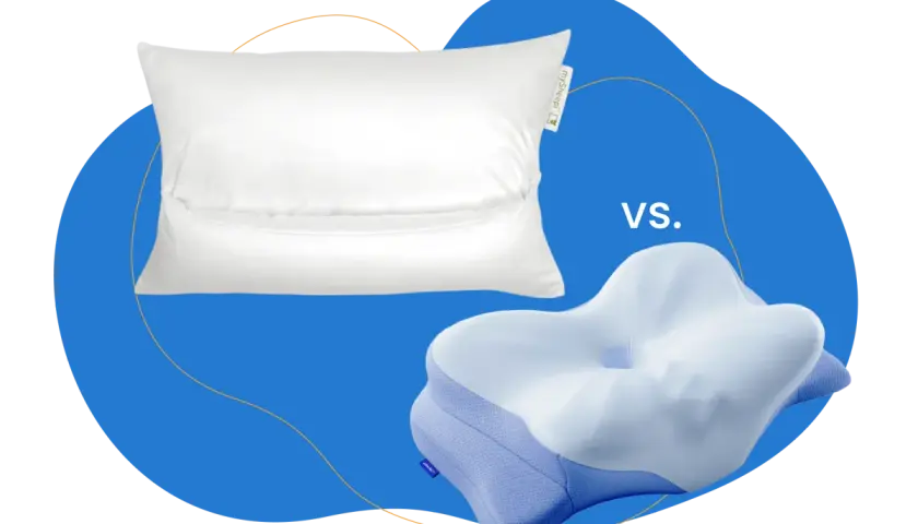 Ein weißes Kissen im Vergleich zu einem ergonomischen Derila Kopfkissen. Welches ist besser für Ihren Schlaf?