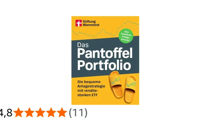 Buchcover "Das Pantoffel Portfolio" von Stiftung Warentest. Eine bequeme Anlagestrategie mit renditestarken ETFs, symbolisiert durch gelbe Pantoffeln.