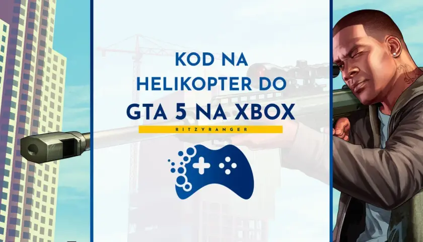 Kod na helikopter do GTA 5 na Xbox. Franklin celuje ze snajperki, a w tle widać wieżowce i dźwig.