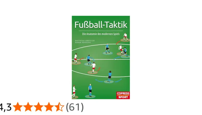 Buchcover "Fußball-Taktik" mit Spielern und Pfeilen, die Bewegungen und Strategien zeigen. Perfekt für Fußball Analysen.