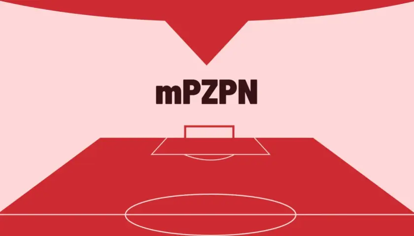 Grafika z mPZPN i boiskiem piłkarskim, symbolizująca licencje trenerskie PZPN.