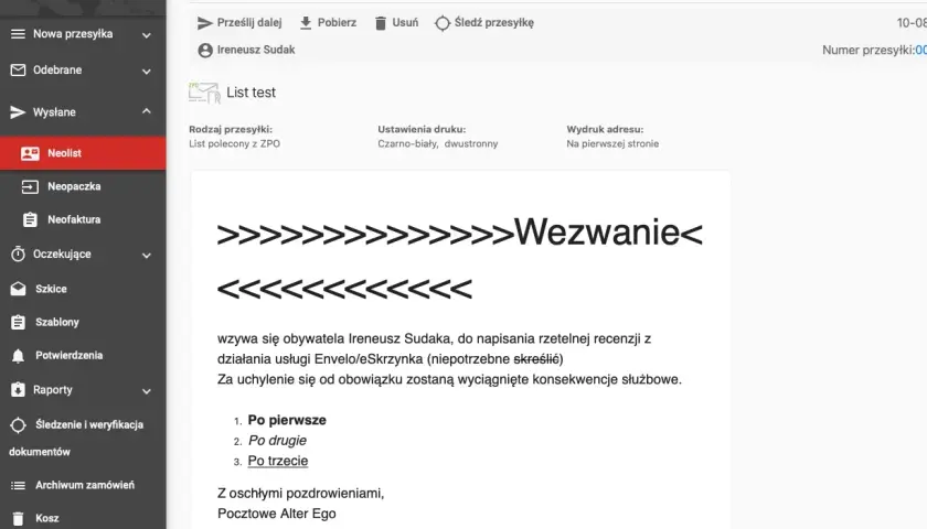 List polecony z ZPO dla Ireneusza Sudaka. Czy list polecony trzeba podpisać? To wezwanie do napisania recenzji.