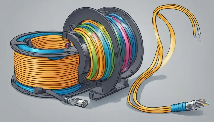 Bobines de câble fibre optique multicolore, prêtes à être déployées sur une longueur maximum.