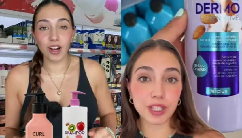 Chica muestra champú Deliplus con ketoconazol en Mercadona.