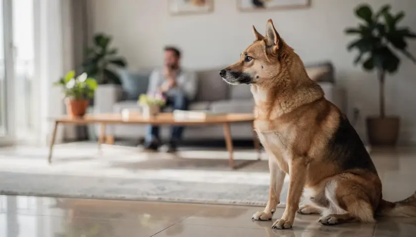 Mon chien me colle plus que d'habitude, il est assis près de moi dans le salon, regardant dehors.