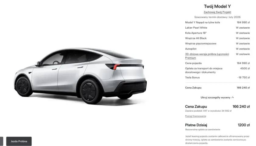 Tesla Model Y 2026: Cena od 166 240 zł! Jak zyskać dotacje?