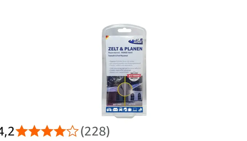 Reparaturset für Zelt und Planen. Ideal zum zelt flicken, mit vulkanisierendem Klebstoff, flexibel und wasserdicht.