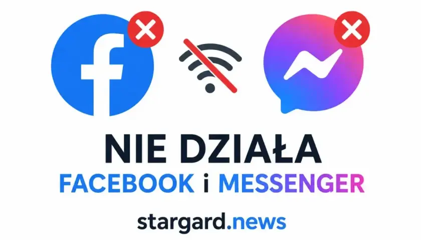 Facebook i Messenger nie działają. Ikony z czerwonym krzyżykiem i przekreślone Wi-Fi informują o awarii.