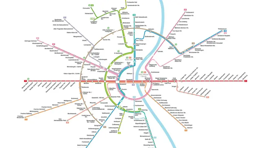 Übersichtliche eisenbahnkarte deutschland mit Linien und Haltestellen.