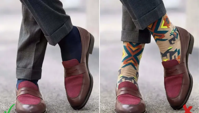 Chaussettes derbies : le bon choix pour un look classique et soigné, le mauvais pour un style trop audacieux.