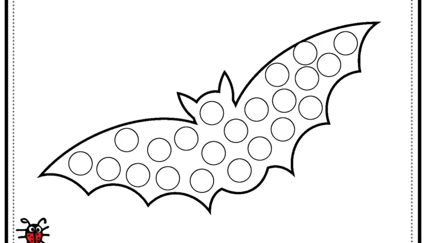 Murciélago para colorear con círculos, ideal como fichas halloween infantil 3 años. ¡A divertirse!