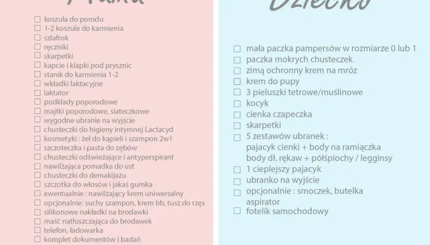 Lista rzeczy do szpitala dla mamy: koszula, bielizna, kosmetyki, ręczniki, ubranie na wyjście. Przygotuj wyprawkę do szpitala dla mamy i dziecka.