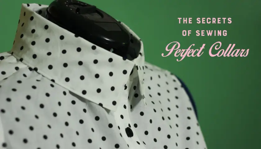 A white polka dot shirt with a crisp collared neckline, ready for sewing perfection.