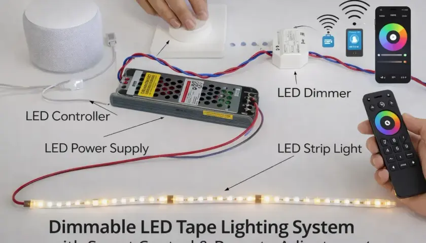 System oświetlenia LED RGB z pilotem i aplikacją. Różne rodzaje taśm LED RGB można kontrolować zdalnie.