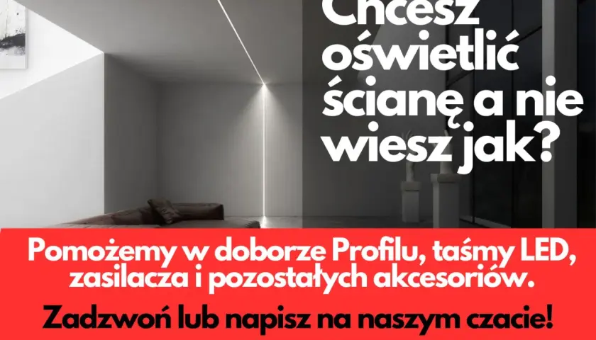 Nowoczesne oświetlenie ściany z taśmą LED. Pomożemy dobrać profil i szerokość taśmy LED. Zadzwoń!