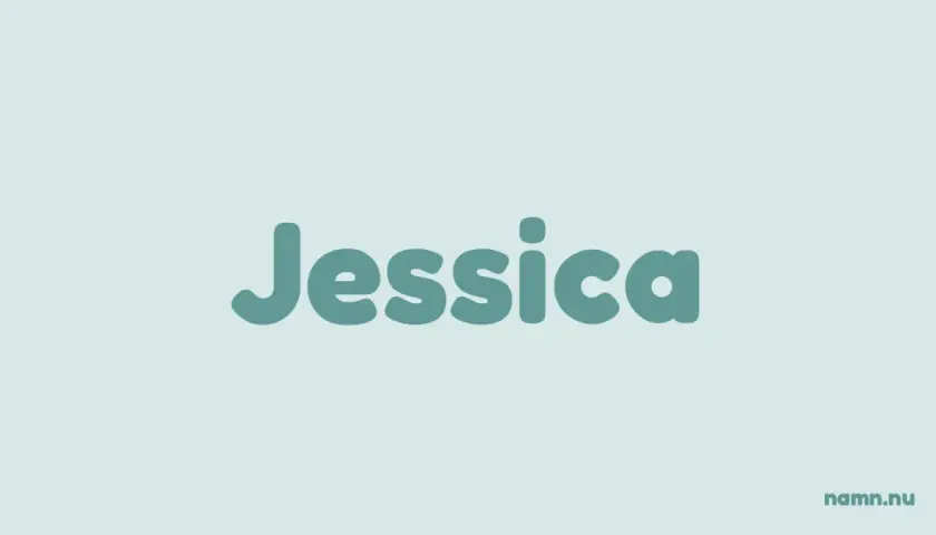 Texten "Jessica" i stora, runda bokstäver på en ljusblå bakgrund. Ett namn som lyser på vita duken.