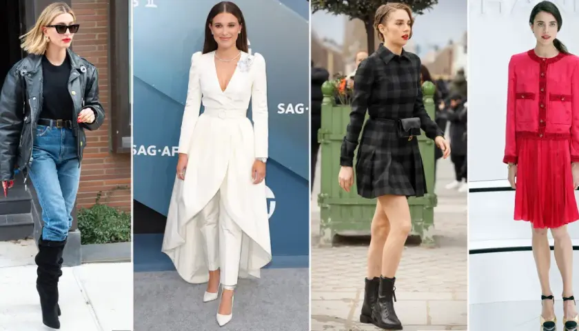Cuatro it girls muestran estilos diversos: cuero y jeans, blanco elegante, cuadros modernos y rosa vibrante.
