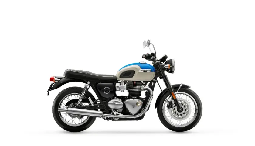 Klasyczny motocykl Triumph Bonneville T120 w dwukolorowym malowaniu. Poznaj jego dane techniczne.