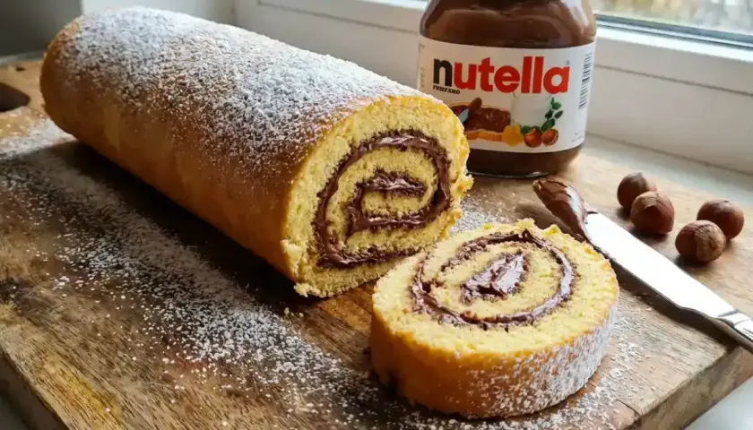 Un délicieux gâteau roulé à la Nutella, saupoudré de sucre glace. Une recette gâteau roulé facile pour un goûter gourmand.