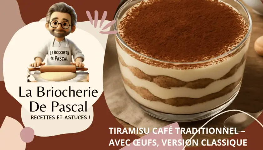 Un délicieux tiramisu café traditionnel, parfait pour suivre la recette de La Briocherie de Pascal.