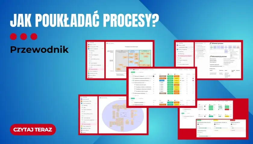 Jak długo trwa optymalizacja procesów? Na ekranie widzisz narzędzie do zarządzania procesami, diagramy i listy zadań.