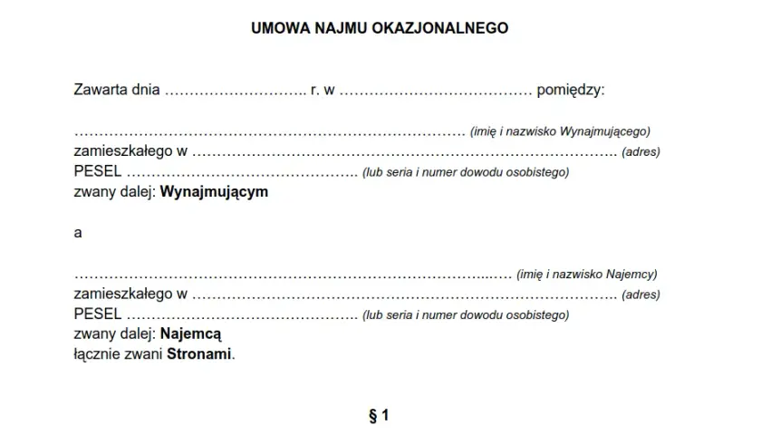 Wzór umowy najmu okazjonalnego: kompletny szablon z instrukcjami