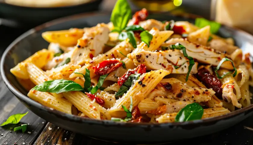 Makaron penne z kurczakiem i suszonymi pomidorami: Szybki przepis