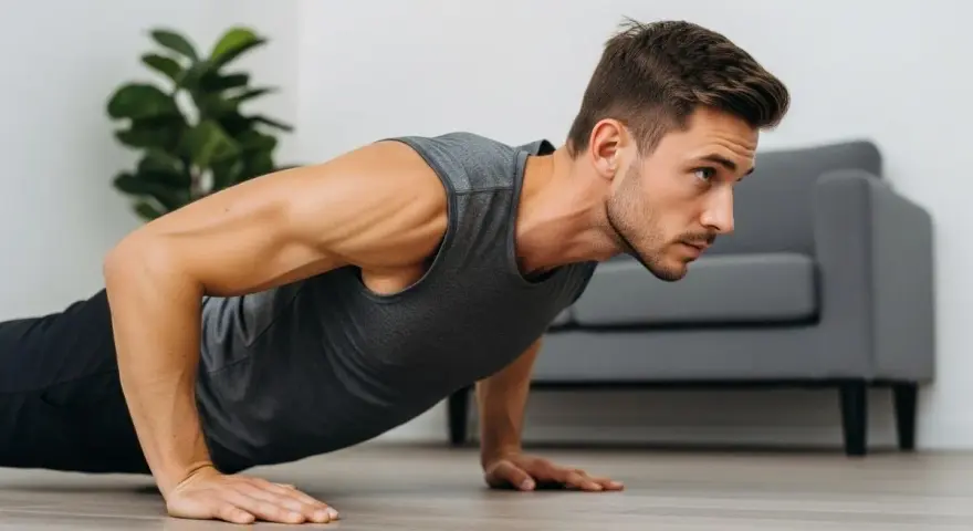 Un homme concentré fait des pompes tous les jours pour rester en forme.