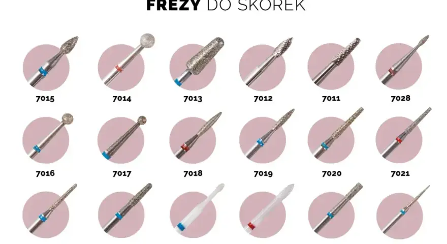 Różne frezy do skórek i ściągania hybrydy. Wybierz idealny frez do swojej pracy.