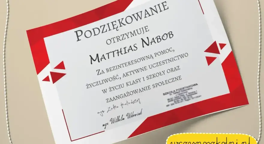 List pochwalny dla nauczyciela od rodziców wzór. Podziękowanie dla Matthiasa Nabob za pomoc, życzliwość i zaangażowanie.
