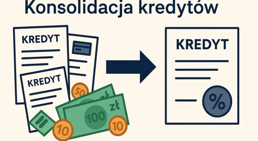 Konsolidacja co to? Kilka dokumentów kredytowych i pieniądze zamieniają się w jeden, nowy kredyt z procentem.
