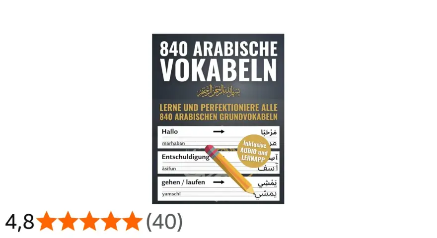 Buchcover: 840 arabische Vokabeln, inklusive Audio und Lern-App. Perfekt, um arabisch lernen.