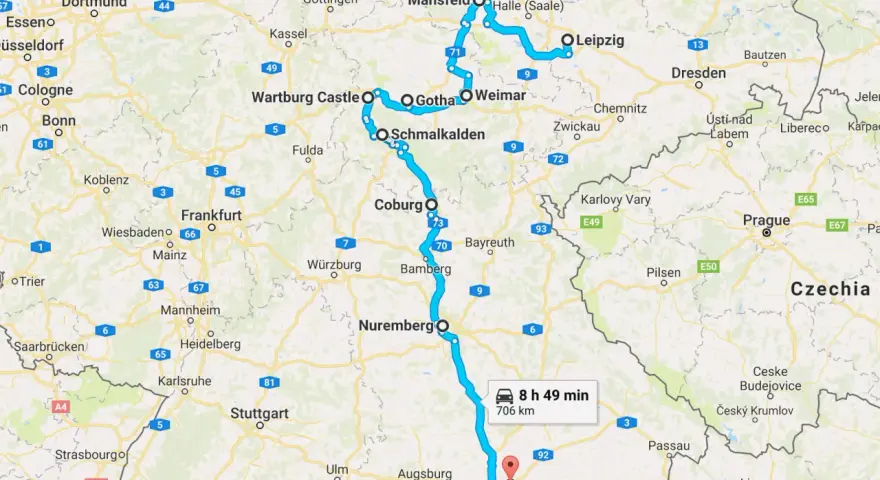 Resa i norra Tyskland: en rutt från Wartburg Castle via Leipzig till München.
