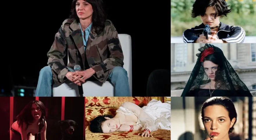 Asia Argento in vari ruoli, evocando atmosfere da thriller e dramma, con un tocco di stile anni '90.