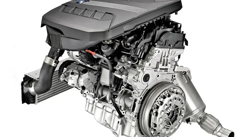 Silnik BMW N47, z turbosprężarką i elementami układu dolotowego, gotowy do montażu.