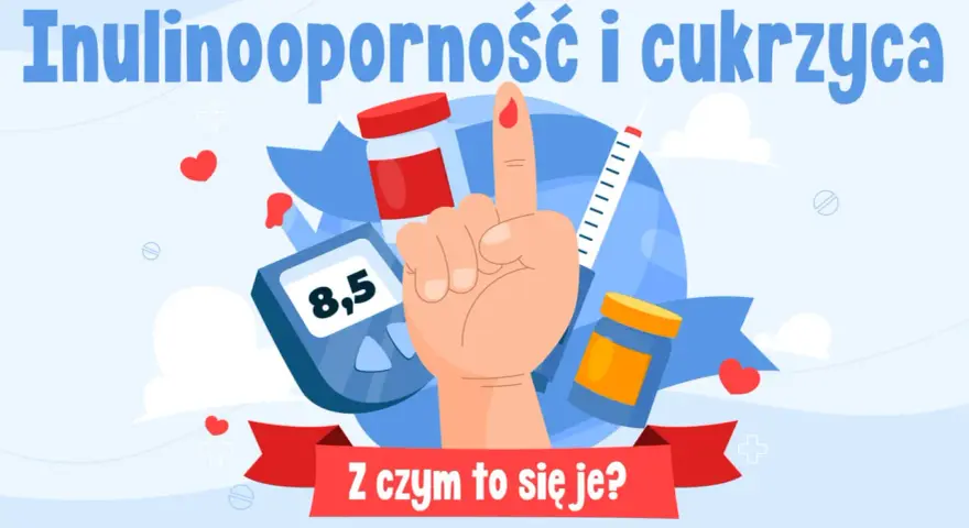 Insulinooporność i cukrzyca. Co pić na obniżenie cukru? Glukometr, strzykawka, leki i kropla krwi na palcu.