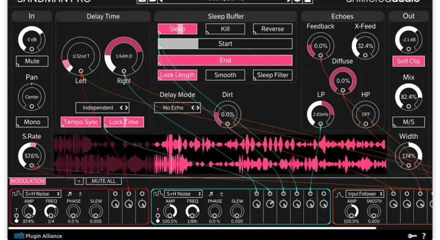 Sandman Pro plugin, z efektami glitch, delay, sleep buffer i modulacją.