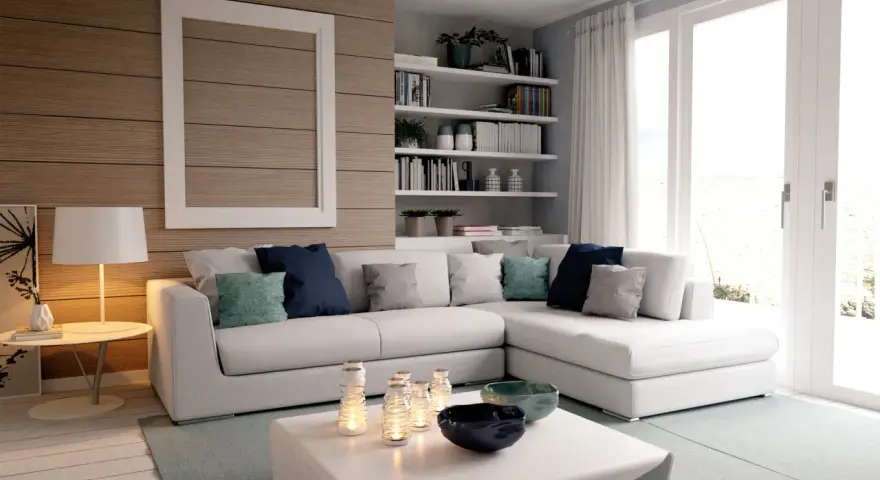 Ampio divano con penisola, ideale per misurare il comfort del tuo soggiorno.