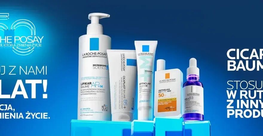 La Roche-Posay Cicaplast Baume B5+ i inne produkty w promocji 50 lat pielęgnacji.