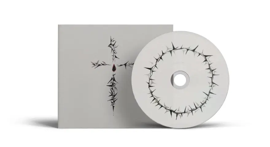 Płyta CD z koroną cierniową i krzyżem, symbolizująca najpopularniejsze pieśni wielkopostne.