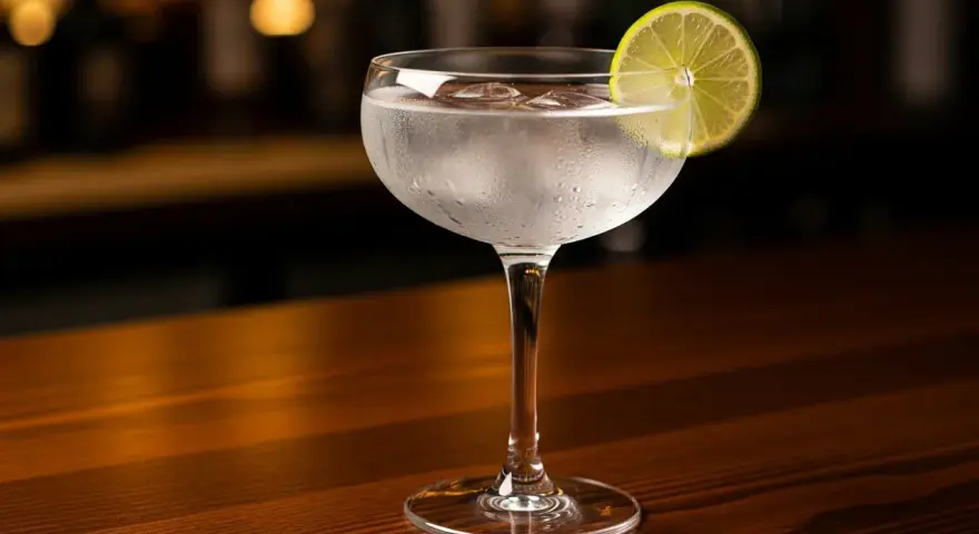 Ett svalkande glas gin och tonic med en limeklyfta, perfekt för en avkopplande kväll.