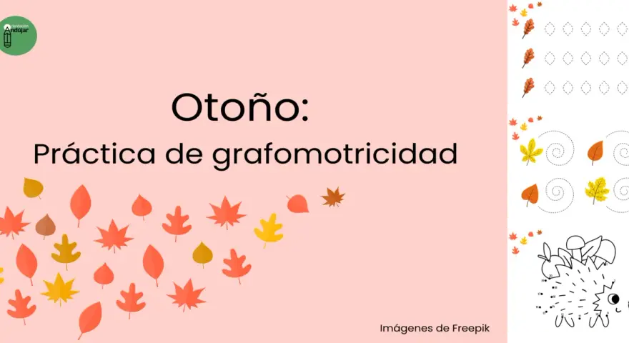 Otoño: práctica de grafomotricidad con hojas y un erizo para trazar.