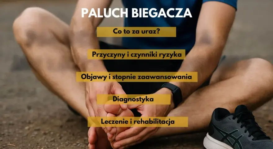 Biegacz z bólem stopy, na której widoczne są zmiany zwyrodnieniowe stawu MTP 1. Informacje o urazie, jego przyczynach, objawach i leczeniu.