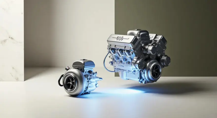 Silnik V8 i turbosprężarka. Downgrading co to? Mniejszy rozmiar, większa moc.