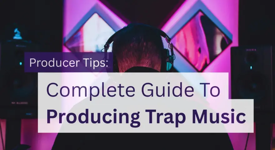 Producent muzyczny w słuchawkach, tworzący trap samples. Poradnik produkcji muzyki trap.