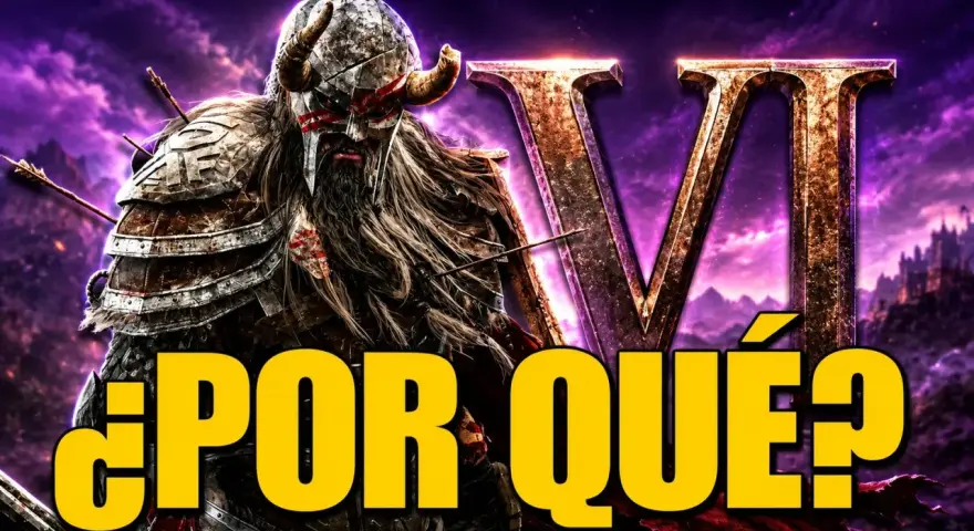 Guerrero con armadura y cuernos, flechas clavadas, ante el logo de The Elder Scrolls VI. ¿Por qué la espera?